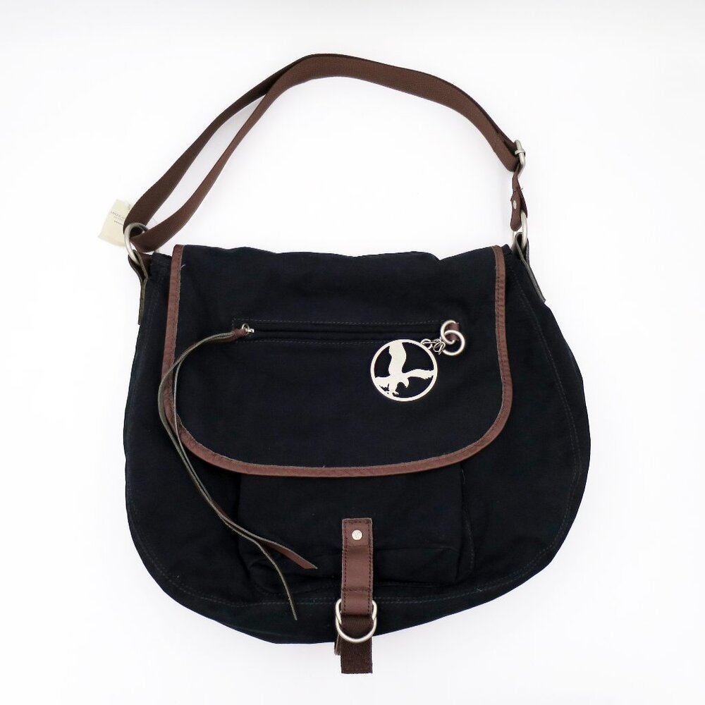 NWT American Eagle AE Campus Messenger Bag Y2K Black Canvas Saddle Style